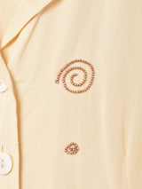 オープンカラー ビーズ付き 半袖シャツ