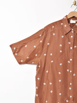 ドット×花柄 半袖 シルクシャツ