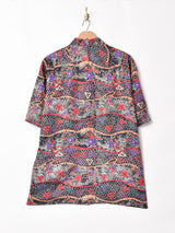 総柄 半袖 シルクシャツ