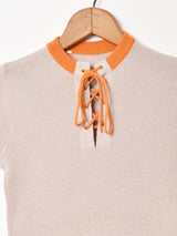 レースアップ 半袖 リブニット