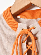 レースアップ 半袖 リブニット