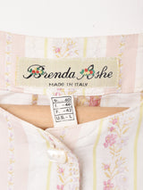 イタリア製 ストライプ×花柄 ノーカラー 半袖シャツ