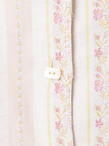 イタリア製 ストライプ×花柄 ノーカラー 半袖シャツ