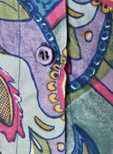 総柄 半袖 シルクシャツ