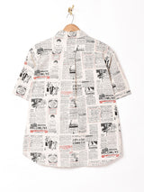 TEMPTATION ニュースペーパー柄 コットンリネン 半袖シャツ