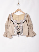 7分袖 ダマスク柄 チロルトップス