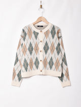 【2色展開】Meridianアーガイル柄 カーディガン