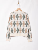 【2色展開】Meridianアーガイル柄 カーディガン