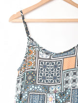 Meridian パッチワークプリント ティアード キャミソールワンピース