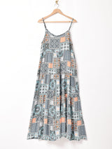 Meridian パッチワークプリント ティアード キャミソールワンピース