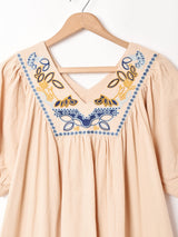 【2色展開】Elcamino Vネック 刺繍 半袖ワンピース