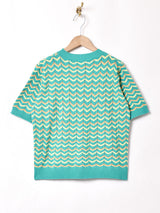 【2色展開】Meridian ジグザグ 半袖セーター