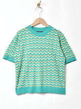 【2色展開】Meridian ジグザグ 半袖セーター