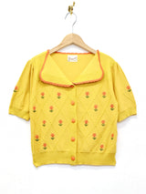 Elcamino 花刺繍 半袖カーディガン