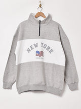 【2色展開】 ハイネック ハーフジップスウェット「NEW YORK」