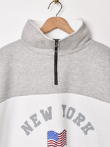 【2色展開】 ハイネック ハーフジップスウェット「NEW YORK」