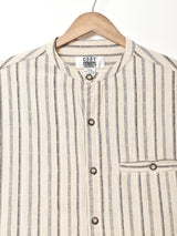 ストライプ バンドカラー 半袖シャツ