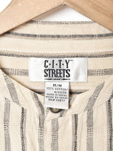 ストライプ バンドカラー 半袖シャツ