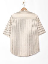 ストライプ バンドカラー 半袖シャツ