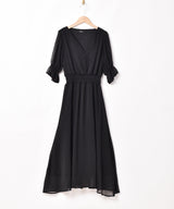 【3色展開】Meridianフリルスリーブ シフォンワンピース
