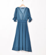 【3色展開】Meridianフリルスリーブ シフォンワンピース