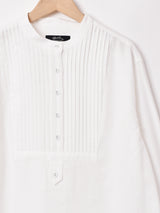 【2色展開】Meridianノーカラー ピンタック 長袖シャツ