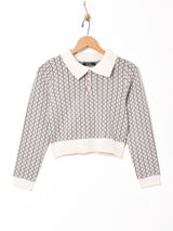 【3色展開】Meridianストライプ 総柄 長袖ニットポロシャツ