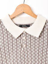 【3色展開】Meridianストライプ 総柄 長袖ニットポロシャツ