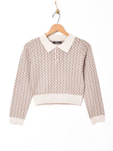 【3色展開】Meridianストライプ 総柄 長袖ニットポロシャツ