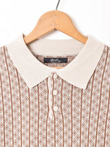 【3色展開】Meridianストライプ 総柄 長袖ニットポロシャツ