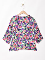 変形デザイン 花柄半袖トップス