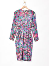 総柄 長袖ワンピース