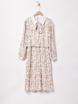 イングランド製 ボウタイ 花柄 長袖ワンピース