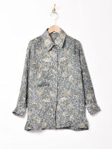 総柄 7分袖 シルクシャツ