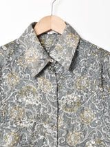 総柄 7分袖 シルクシャツ