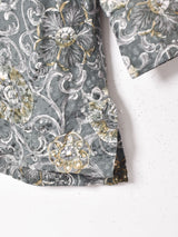 総柄 7分袖 シルクシャツ