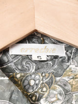 総柄 7分袖 シルクシャツ