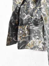 総柄 7分袖 シルクシャツ