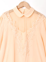 フランス製 レースデザイン ラウンドカラー 長袖ブラウス