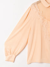 フランス製 レースデザイン ラウンドカラー 長袖ブラウス