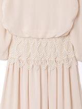 レースデザイン Vネック 長袖ワンピース