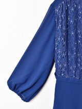 レース×シースルー スタンドカラー ベルト付き長袖ワンピース