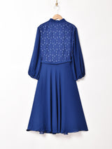 レース×シースルー スタンドカラー ベルト付き長袖ワンピース