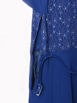 レース×シースルー スタンドカラー ベルト付き長袖ワンピース