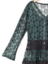 総レース バイカラー 長袖 ティアードワンピース