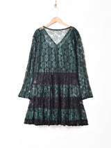 総レース バイカラー 長袖 ティアードワンピース