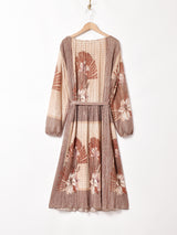 花柄 ラメ 長袖ワンピース