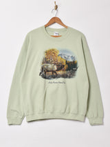 鹿 プリントスウェットシャツ