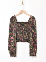 花柄 シャーリング ラメトップス