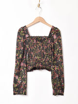 花柄 シャーリング ラメトップス